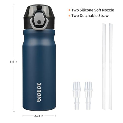 BJPKPK 18 oz Water Bottle with Straw & Handle, Insulated Stainless Flask | Leak Proof Locking Lid, Thermal, Double Wall Vacuum, Keeps Hot/Cold, BPA Free, Dishwasher Safe, Travel & Sports, Navy Blue - color: A-Navy Blue, size: 18 Ounces