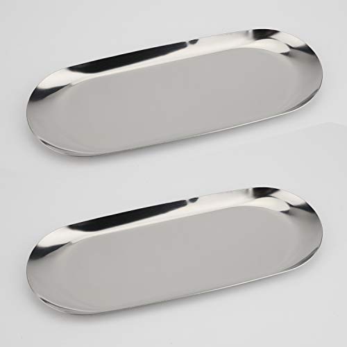 Stainless Steel Decorative Tray, Set of 2, 7 Inch Long, Jewelry Dish Cosmetics Organizer Bathroom Clutter Serving Platter Small Storage Tray, Oval, Silver - color: Silver