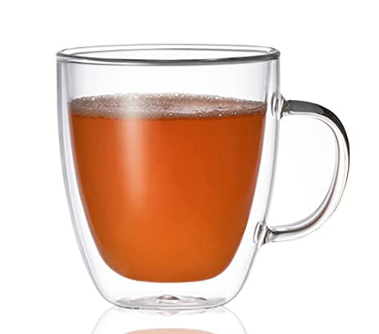 19 oz Double Wall Glass Coffee Mug, Borosilicate Clear Tea Cup with Handle | Large Latte Cappuccino Espresso