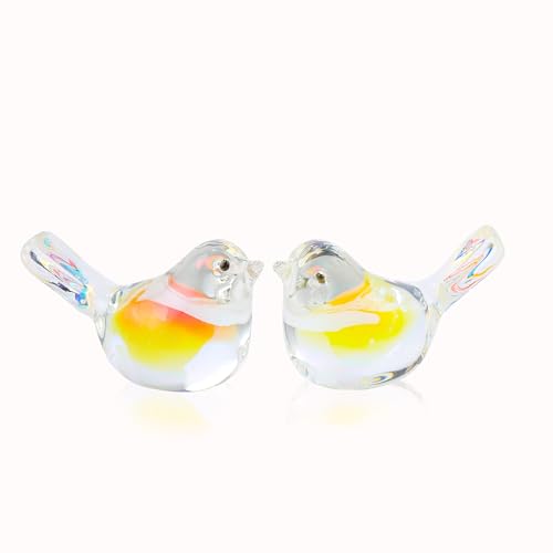 Qianwei 2pcs ABColor Glass Birds Figurine Handmade Blown Crystal Home Decor | Crystal Small Summer Bird Animals Collectible Figurines Office Desk Table Home Paperweight Decorations Cardinal Hummingbird - color: 2pcs Ab Coating