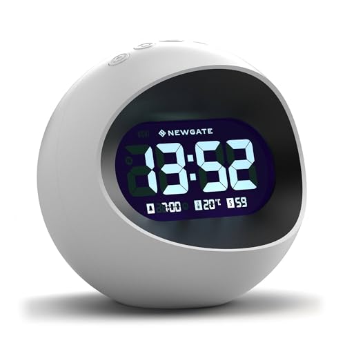 NEWGATE® Centre of the Earth Alarm Clock | Round Retro Digital LCD Clock | White | Ideal for Bedside, Desk or Shelf | Retro Bedroom & Office Accessory - color: White