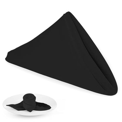 PLOYMONO Black Cloth Napkins - 8 Pack 17" x 17" Washable Polyester Napkins | Heavy Duty 180 GSM Cloth Napkins with Hemmed Edges - Great for Restaurants, Weddings, Parties, Banquets Dinner - color: Black