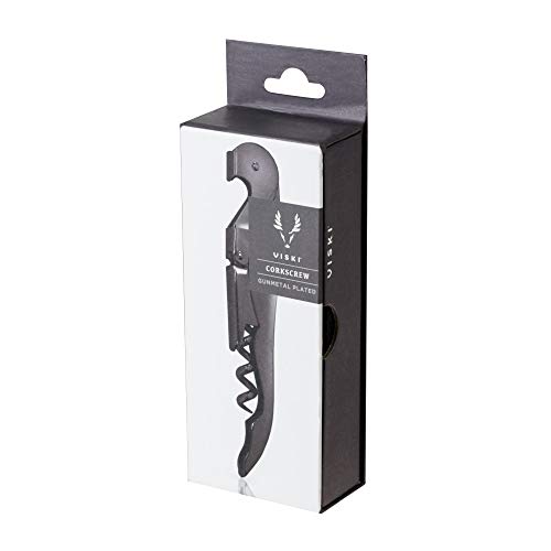 Viski Gunmetal Signature Double Hinged Waiters Corkscrew Wine Opener, Stainless Steel with Built-in Bottle Opener & Foil Cutter for Home Bar, Kitchen, Travel, Gifts for Wine Lovers, Set of 1, Black - style: Gunmetal Black