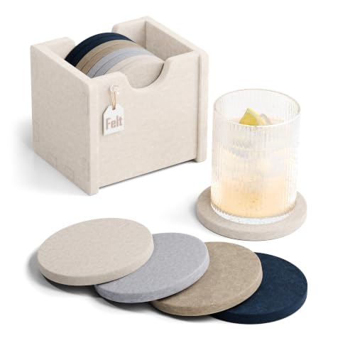 Fluxynara Felt Coasters with Holder, Set of 8 for Drinks, Nordic Slate | Round Felt Coasters, Absorbent, Heat-Resistant & Reusable for Drinks, Ideal for Coffee Tables and Living Rooms, 3.94 Inch - color: Nordic Slate, size: Round - 8 Count