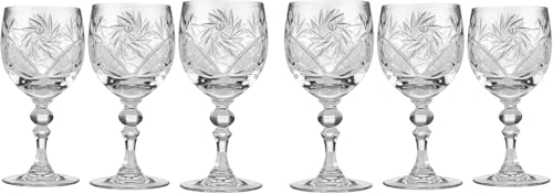 Neman Crystal Handmade Wine Glasses | Set of 6 Vintage 8.8 oz Cut Crystal Goblets | Mill Design Long Stem Stemware for Red & White Wine | Lead-Free European Glassware Gift Set (TM6701/250) - size: Wine Glass 8.8oz (250ml)