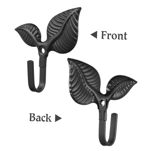 Cabilock 4Pcs Retro Leaf Shape Decorative Coat Hooks Wall Mounted Iron Art Rustic Bronze Finish for Hanging Hats Coats Bags Towels Home Kitchen