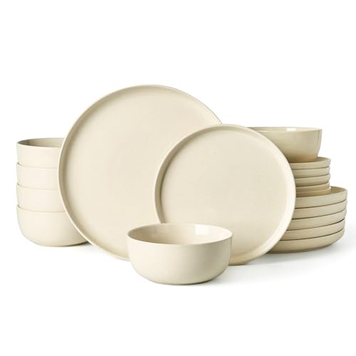 Famiware Milkyway 18-Piece Stoneware Dinnerware Set, Almond Milk | Plates and Bowls for 6, Dish Set for Everyday & Formal Dining, Microwave & Dishwasher Safe, Chip & Scratch Resistant - color: Almond Milk, size: Service for 6 (Standard Dinner Set)