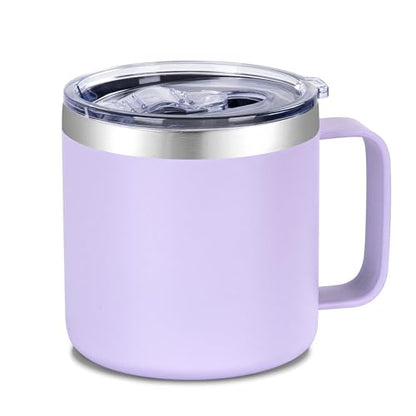 VEGOND 14 oz Insulated Coffee Mug with Handle, Stainless Steel Travel Coffee Mug with Lid, Double Wall Vacuum Metal Coffee Cup, Coffee Tumbler Powder Coated, Purple 1 Pack - color: Purple, size: 14 Ounces