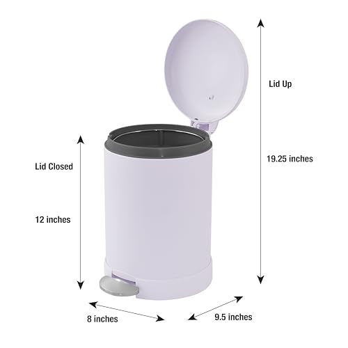 Glad Small Trash Can, 1.2 Gallon | Round Stainless Steel Garbage Bin with Soft Close Lid & Step Foot Pedal | Metal Waste Basket with Removable Inner Bucket, Lavender - color: Lavender