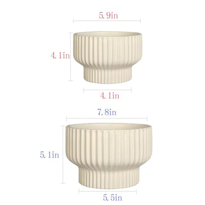Puoyik 2 Piece Set of Flower Pots 8/6 inches, Ceramic Flower Pots with Drainage Holes, Indoor and Outdoor Plant Flower Planter (7.8/5.9beige) - color: 7.8/5.9beige
