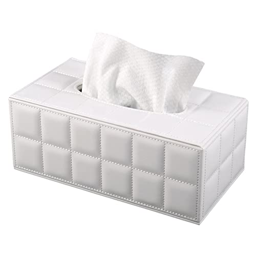 High-end Fashion Pu Leather Tissue Box Holder Cover Rectangular,Napkin Facial Tissues Cube Dispenser,Tissue Cover Decorative Container with Magnetic Bottom for Home Office Car (White) - color: White