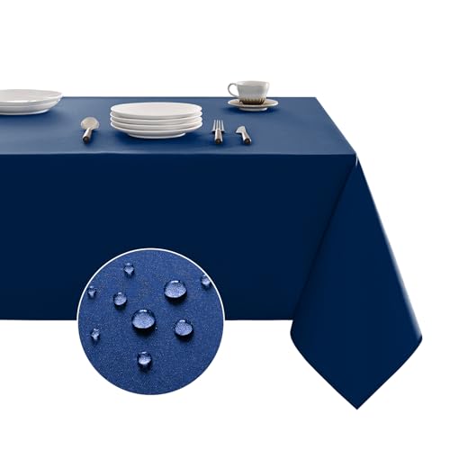 Table Cloth Rectangle Waterproof Spill-Proof Wrinkle-Free Tablecloth Washable, Kitchen Dining Tabletop Decoration, Fabric Table Cover for Indoor and Outdoor Use, 52 x 70 Inch, Navy Blue - color: Navy Blue, size: 52" x 70" (Rectangular)