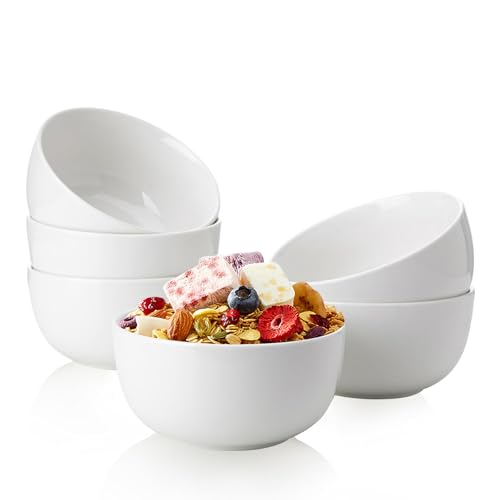 Sweese 10 Oz Porcelain Bowls Set of 6 - Versatile for Cereal, Soup, Salad, Pasta, Oatmeal - Microwave Dishwasher Safe, White - color: White, size: 10 Ounce