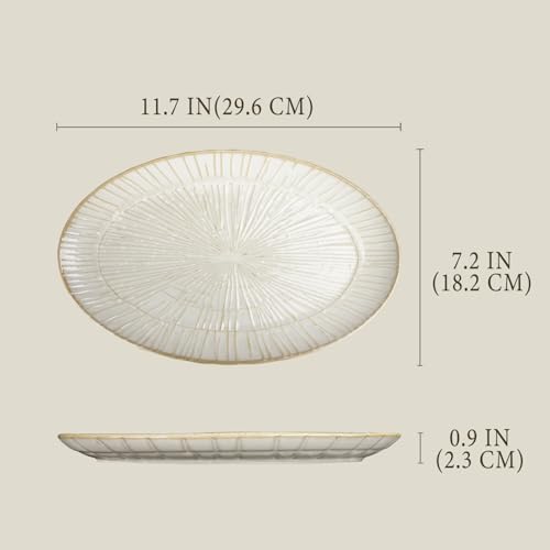 11.7-inch Ceramic Dinner Plate Set of 4, Ceramic Salad Plate Set, Retro Cream-Style Dinner Plate,Suitable for salads, appetizers, snacks, and sushi，Oven and dishwasher safety - color: White 7