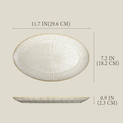 11.7-inch Ceramic Dinner Plate Set of 4, Ceramic Salad Plate Set, Retro Cream-Style Dinner Plate,Suitable for salads, appetizers, snacks, and sushi，Oven and dishwasher safety - color: White 7