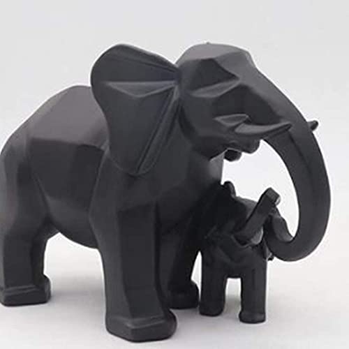 Elephant Family Statue Mother and Baby Elephant Figurine Lucky Wealth Feng Shui Ornaments for Home Office Home Office - Black