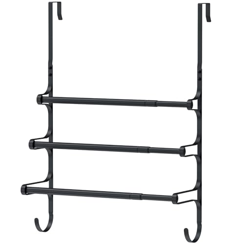 CANYAVE Over The Door Towel Rack, Over Door Towel Rack for Bathroom Door, Triple Towel Storage Holder with Hooks (Matte Black) - color: Matte Black, size: 17.32"L