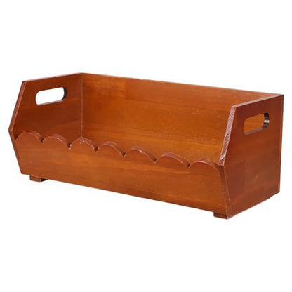FUOYLOO Wood Pantry Storage Bin Rustic Wooden Basket with Ergonomic Handles and Open Front Design Flat Bottom Kitchen Organizer for Bread and Vegetables for Countertop and Living Room