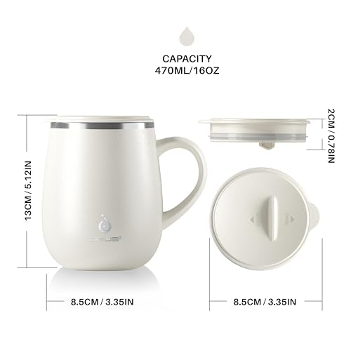 Ideus 16 oz Insulated Coffee Mug with Handle and Lid, Double Wall Stainless Steel Vacuum Thermal Coffee Mug, Travel Coffee Cup Thermal Cup for Home and Office (Snow Mountain White 2.0, FUJI DAWN) - color: Snow Mountain White 2.0
