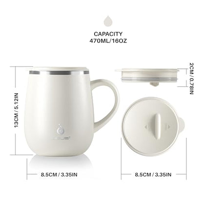 Ideus 16 oz Insulated Coffee Mug with Handle and Lid, Double Wall Stainless Steel Vacuum Thermal Coffee Mug, Travel Coffee Cup Thermal Cup for Home and Office (Snow Mountain White 2.0, FUJI DAWN) - color: Snow Mountain White 2.0