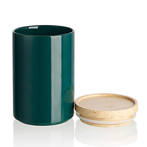 Sweejar Kitchen Canisters Ceramic Food Storage Jar, Stackable Containers with Airtight Seal Wooden Lid for Serving Ground Coffee, Tea, Sugar, Salt and More - 28 Fl Oz (Jade) - color: Jade, size: 28 Fl Oz (4.0"x6.1")