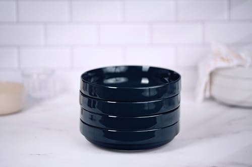 KooK Ceramic Large Pasta Bowls, Microwave and Dishwasher Safe, Great for Soups and Salads, Shallow Serving Bowls, Glossy Porcelain, 47 oz, Set of 4, Navy Blue - color: Navy Blue