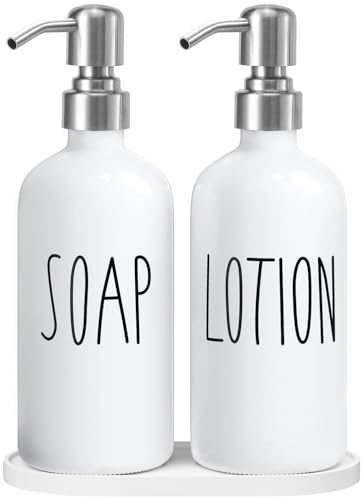 MOMEEMO Hand Soap Dispenser for Bathroom, White & Silver | Soap and Lotion Dispenser Set with Silver Metal Pump, Suitable for Farmhouse Bathroom Decor - color: S&l White With Silver