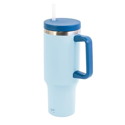 Glad Pioneer Stainless Steel Tumbler with Lid and Straw - Double Walled Insulated Cup with Handle - Leak Resistant & Cup Holder Compatible, Drinks Stay Cold All Day, 40oz, Blue - color: Blue, size: 40 Ounces