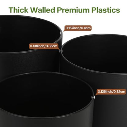 3 Pack Cylinder Planter Set 10/9/8 Inch White Indoor Plant Pots | Modern flower pots with drainage holes and saucers. For outdoor garden, succulent, nursery, and house plants. - color: Black