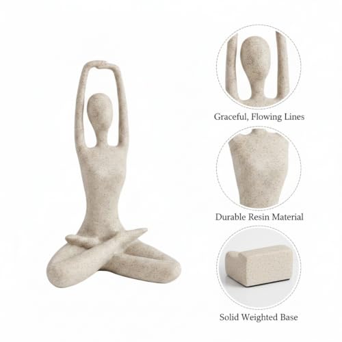 Modern Abstract Resin Human Figure Sculpture, Beige Minimalist Art Statue for Home Office Desk Shelf Decor - size: 8.27 x 3.74 x 11.81 in