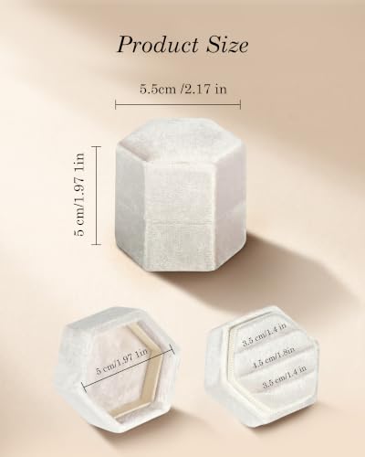 Velvet Jewelry Ring Box, 3 Slots Hexagon Engagement Wedding Ring Holder for Wedding Ceremony Proposal - color: Champagne