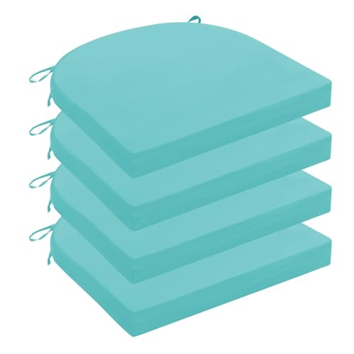 Wellsin Outdoor Chair Cushions for Patio Furniture, 3-Year Color Fastness Patio Chair Cushions Set of 4, Water Resistant Round Corner Outdoor Seat Cushions 17"X16"X2", Teal - color: Solid Color/ Teal, size: 17"x16"x2"(Pack of 4)