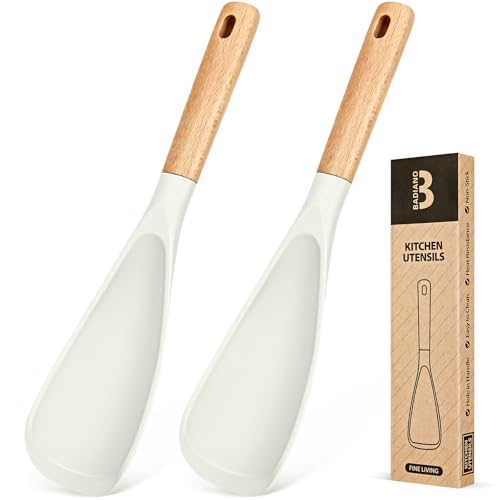 Cooking Spoon for Nonstick Cookwares, Great for Cooking and Serving Sturdy BPA-Free Matte Silicone, Wood Handle Spoon for Mixing, Scoop, and Scrape (2 Pack of White, 11.4 inch) - color: White - 2 Pack, size: 11.4 inch