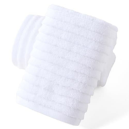sense gnosis White Striped Hand Towel Set of 213 x 29 Inch | Soft 100% Cotton Thick Stereoscopic Ladder Pattern Quick Dry Absorbent Decorative Bathroom Hand Towel - color: White