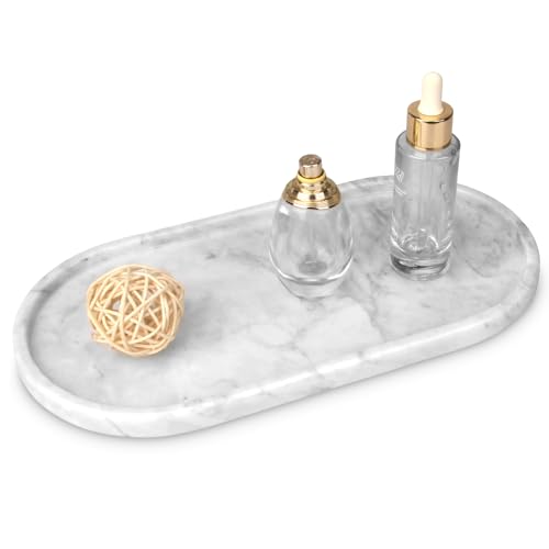 Oval Marble Bathroom Vanity Tray, Light Grey, 12" x 6" x 0.8" | Natural Luxury Marble, Home Kitchen Bathroom Table Tray, Stone Decorative Countertop Tray, For Coffee Perfume Jewelry - color: Light Grey, size: 5.9" x 0.7" x 11.8"