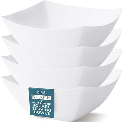 4 Pack Disposable White Plastic Serving Bowls Square Party Candy Use 16oz | Square Design. Disposable Party Tableware. Salad, Fruit & Candy Use. Candy Buffet Containers. White Plastic. - color: White, size: 16 OUNCE