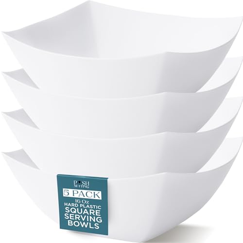 4 Pack Disposable White Plastic Serving Bowls Square Party Candy Use 16oz | Square Design. Disposable Party Tableware. Salad, Fruit & Candy Use. Candy Buffet Containers. White Plastic. - color: White, size: 16 OUNCE