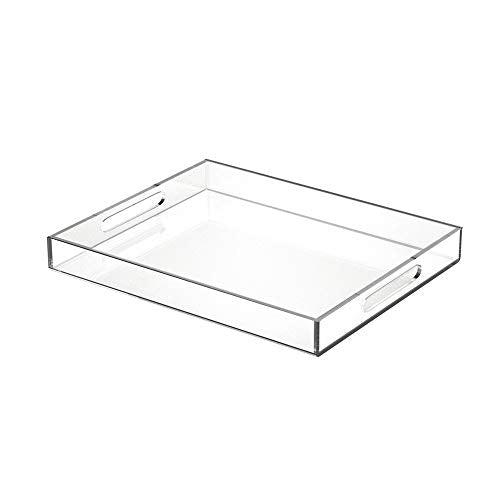NIUBEE Acrylic Serving Tray 11x14 Inches -Spill Proof- Clear Decorative Tray Organiser for Ottoman Coffee Table Countertop with Handles | Spill-Proof tray for Coffee Table, Ottoman | Decorative Tray for Breakfast in Bed, Drink Serving & Home Organization