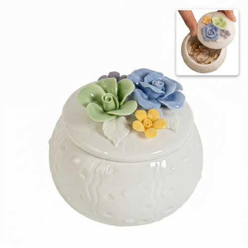 3.2 Inch Small Trinket Box - White Ceramic Jewelry Box With Lid, Hand-Sculpted Floral Jewelry Dish For Rings Earrings, Vintage Round Decorative Box