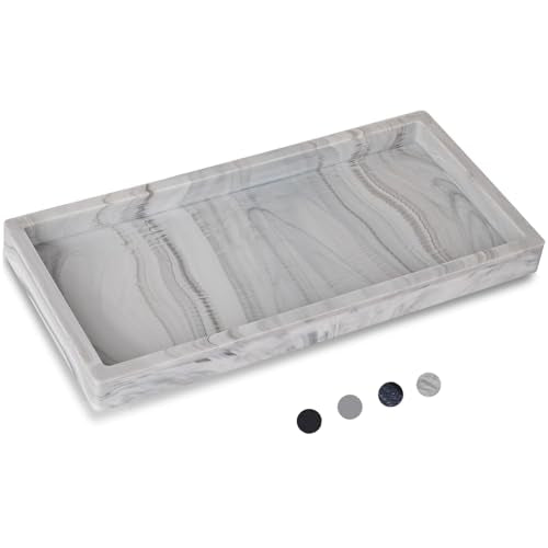 Silicone Bathroom Vanity Tray Dish Soap Holder Sink Organizer, Marble Grey | Large, Thickened Silicone, Easy to Clean, Waterproof, Non-Slip, for Countertop, Kitchen, Bedroom, Dresser - color: Marble Gray, size: 9.8" x 4.7"