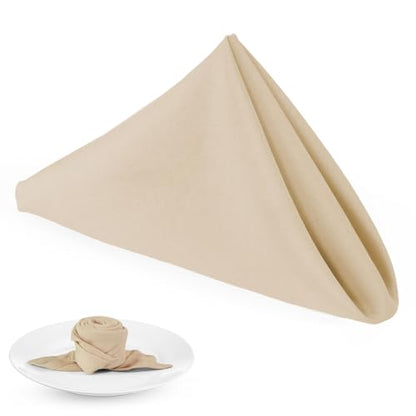 PLOYMONO Beige Cloth Napkins - 8 Pack 17" x 17" Washable Polyester Napkins | Heavy Duty 180 GSM Cloth Napkins with Hemmed Edges - Great for Restaurants, Weddings, Parties, Banquets Dinner - color: Beige