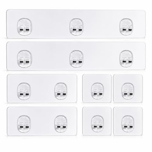 8 Pcs Adhesive Shower Caddy Replacement, Strong No Drill Adhesive Hooks | Holds 40lbs, For Bathroom Storage Shelves and Kitchen Racks, Waterproof & Transparent Strips for Tile, Glass, Smooth Walls - color: Transparent 8 PCS