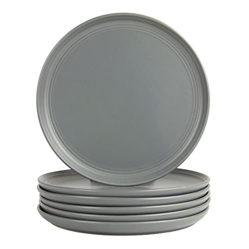 Double Line 10.5" Dinner Plate, Set of 6, Matte Gray - color: Matte Gray, size: Dinner Plate