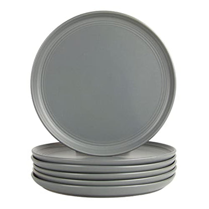 Double Line 10.5" Dinner Plate, Set of 6, Matte Gray - color: Matte Gray, size: Dinner Plate