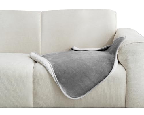 gogobunny Waterproof Pet Blanket for Small Dogs and Cats, Reversible Sherpa Fleece Soft Plush Throw for Couch Protection, Washable Furniture Protector (Grey, 30x30 inches) - color: Grey, size: 30x30 inches