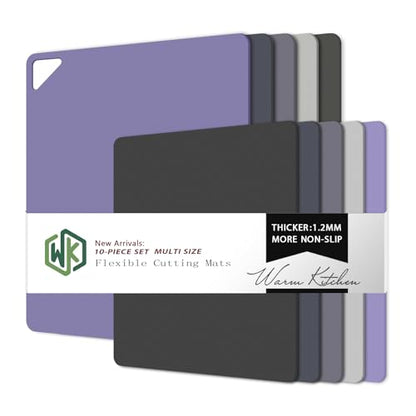 WK Plastic Flexible Cutting Boards for Kitchen, Flexible Cutting Board Mat Set of 10, Non Slip Cutting Mats with Hole, BPA Free, Dishwasher Safe, Multi Size - color: Multi Grey - S&L - 10