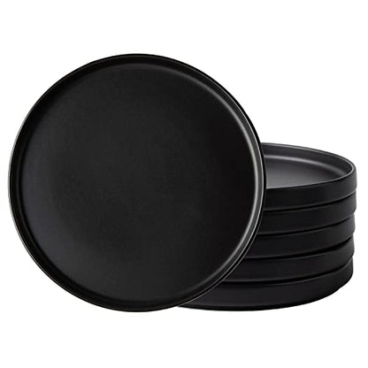 AmorArc Ceramic Plates Set of 6, Matte Glaze 8.0 Inch Dishes Set for Kitchen, Dessert,Salad,Appetizer, Small Dinner Plates, Microwave & Dishwasher Safe, Scratch Resistant, Matte Black | High Edge Small Dinner Plates for Dessert,Salad,Appetizer,Dinner,Micr
