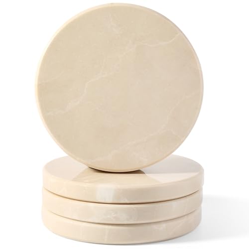 Marble Coaster Set of 4, Round Coasters, 4" Stone Coaster for Drinks Coffee, Marble Coasters for Coffee Table Home Bar Decor, Heat Resistant, Gift Choice(Beige) - color: 4 Pcs-beige
