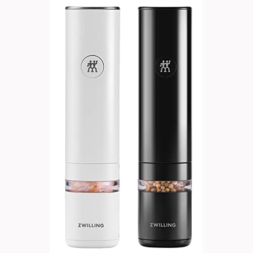 Zwilling Enfinigy 2-Pc Electric Salt/Pepper Mill Set | Precision Electric Grinding at the Table. Cordless, Easy to Refill, Consistent with Every Use. - color: White/Black, size: 2-pc