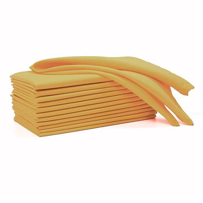 Ramanta Home Set of 12 Polyester Cloth Napkins 18x18 Inches, Mustard | Polyester Napkins with Hemmed Edges, Washable Reusable Dinner Napkins Ideal for Parties, Weddings , Hotels and Banquets - color: Mustard, size: 18" x 18" (Set of 12)